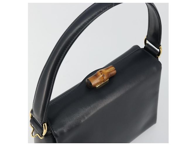 GUCCI Bamboo Hand Bag Leather Navy Gold - vista 6