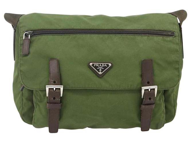 PRADA Shoulder Bag Nylon Khaki Silver - vista 2