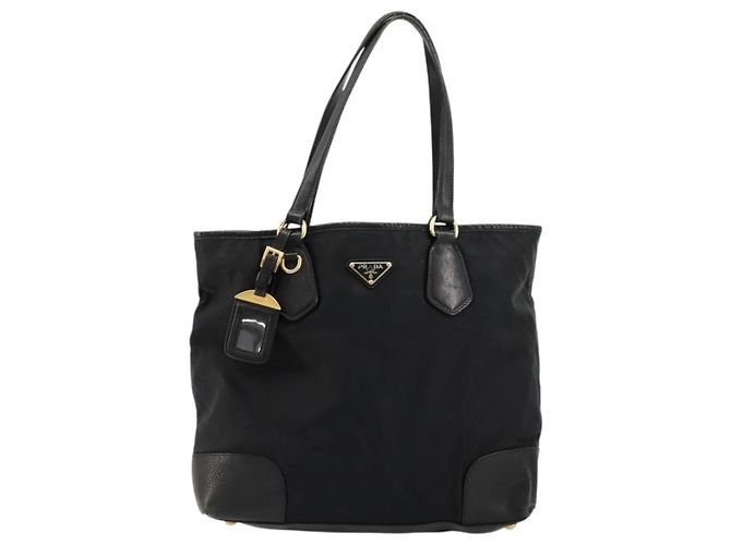 PRADA Tote Bag Nylon Leather Black Gold - vista 13