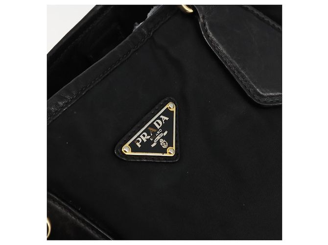 PRADA Tote Bag Nylon Leather Black Gold - vista 17