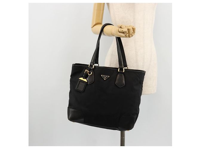 PRADA Tote Bag Nylon Leather Black Gold - vista 23