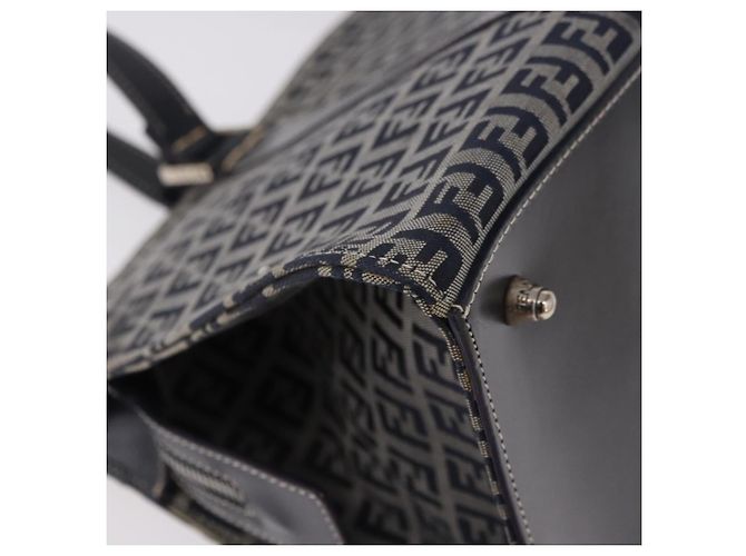 FENDI Zucchino Canvas Hand Bag Navy Silver - vista 10