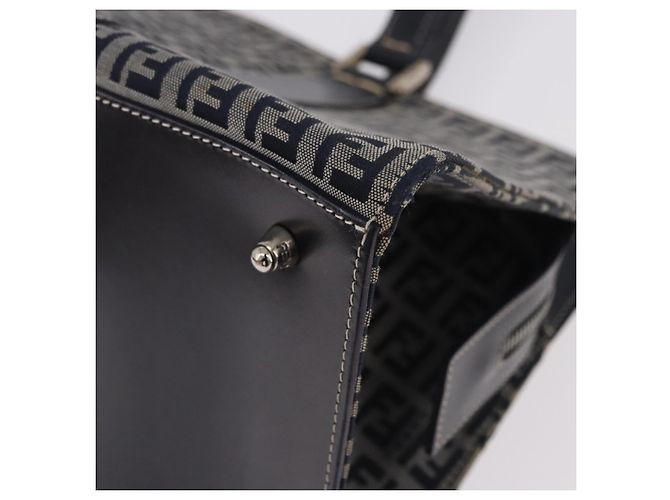 FENDI Zucchino Canvas Hand Bag Navy Silver - vista 11