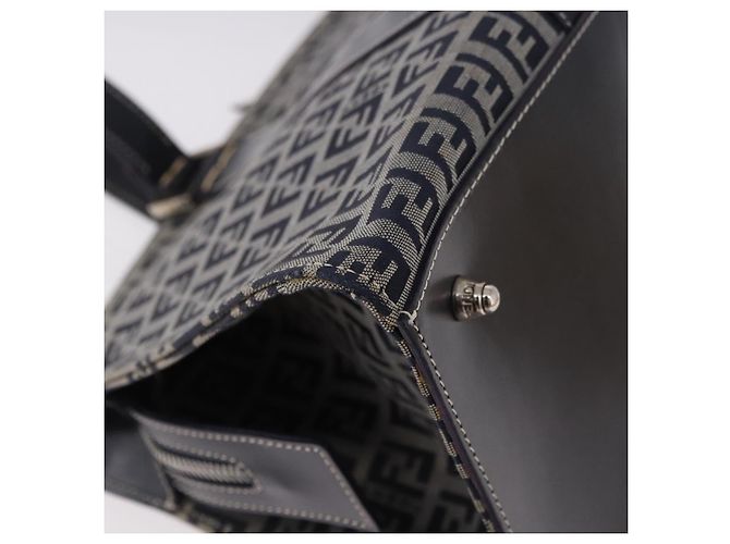 FENDI Zucchino Canvas Hand Bag Navy Silver - vista 12