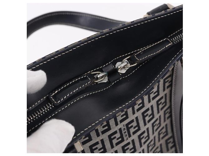 FENDI Zucchino Canvas Hand Bag Navy Silver - vista 14