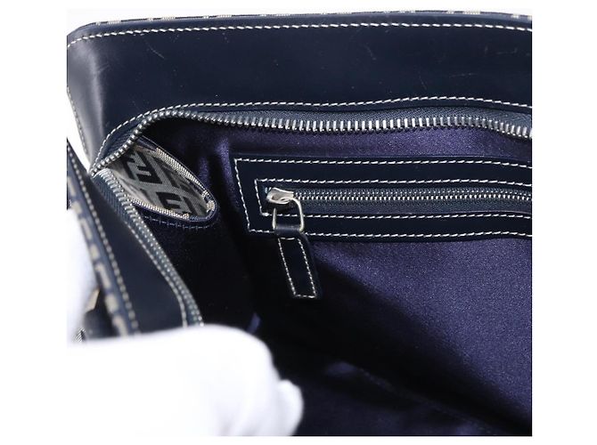 FENDI Zucchino Canvas Hand Bag Navy Silver - vista 19