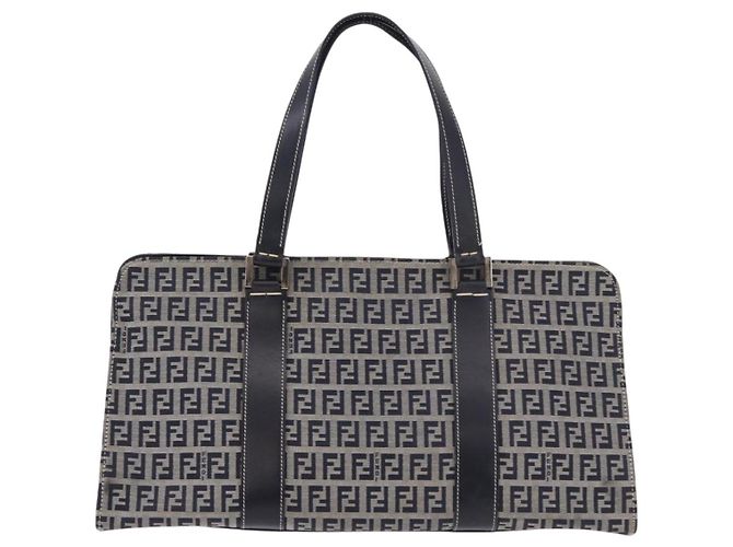 FENDI Zucchino Canvas Hand Bag Navy Silver - vista 2