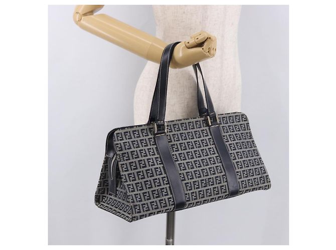 FENDI Zucchino Canvas Hand Bag Navy Silver - vista 22