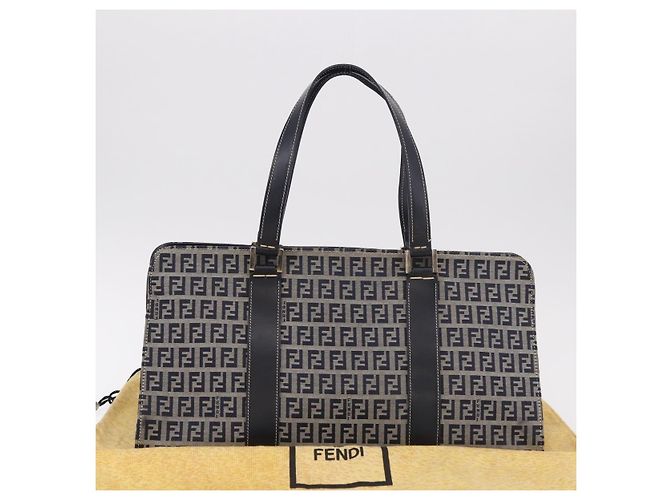 FENDI Zucchino Canvas Hand Bag Navy Silver - vista 23