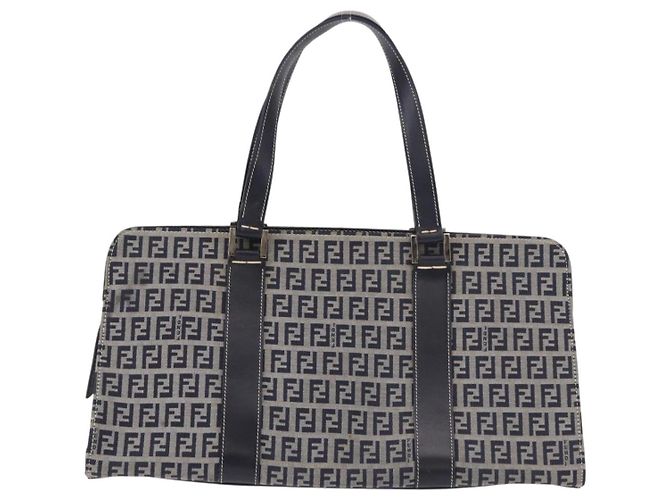 FENDI Zucchino Canvas Hand Bag Navy Silver - vista 3