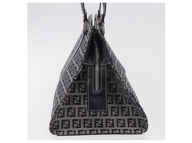 FENDI Zucchino Canvas Hand Bag Navy Silver - vista 4