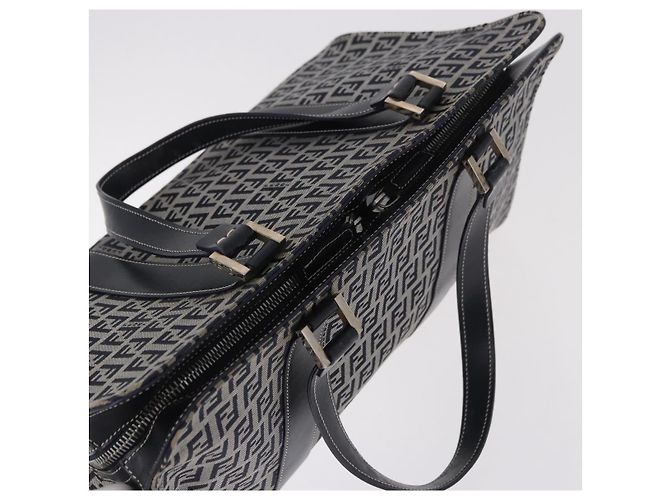 FENDI Zucchino Canvas Hand Bag Navy Silver - vista 6