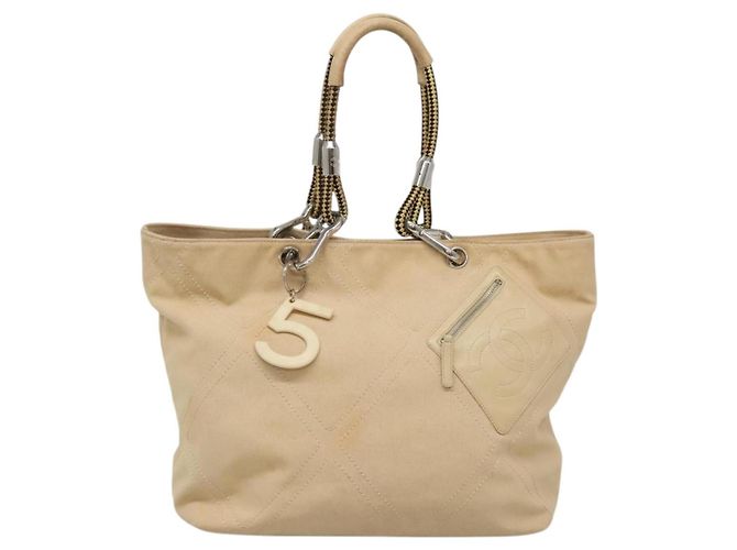 CHANEL COCO Mark Tote Bag Canvas Beige Silver CC - vista 13