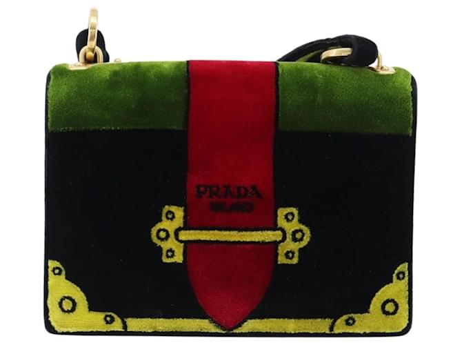PRADA Shoulder Bag Velor Black Gold - vista 2