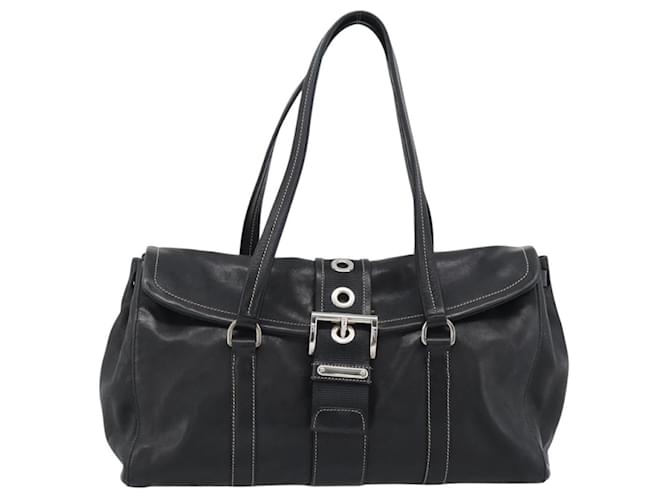 PRADA Tote Bag Leather Black Silver - vista 2