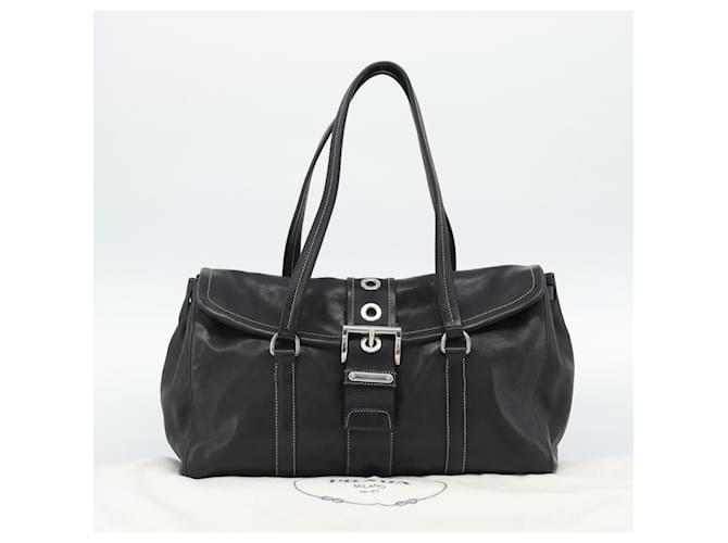 PRADA Tote Bag Leather Black Silver - vista 24