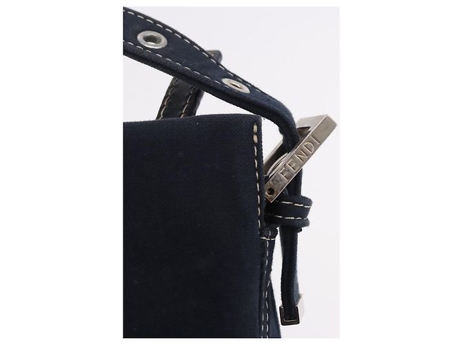 FENDI Mamma Baguette Shoulder Bag Canvas Navy Silver - vista 14