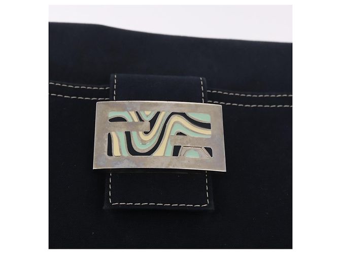 FENDI Mamma Baguette Shoulder Bag Canvas Navy Silver - vista 15