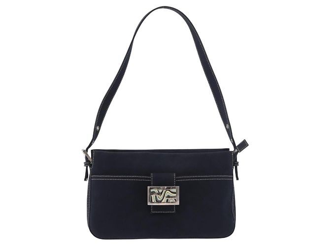 FENDI Mamma Baguette Shoulder Bag Canvas Navy Silver - vista 2