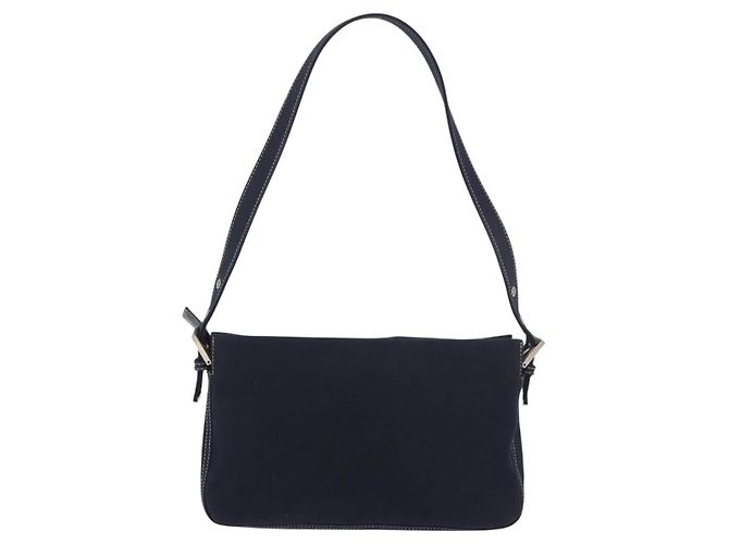 FENDI Mamma Baguette Shoulder Bag Canvas Navy Silver - vista 3
