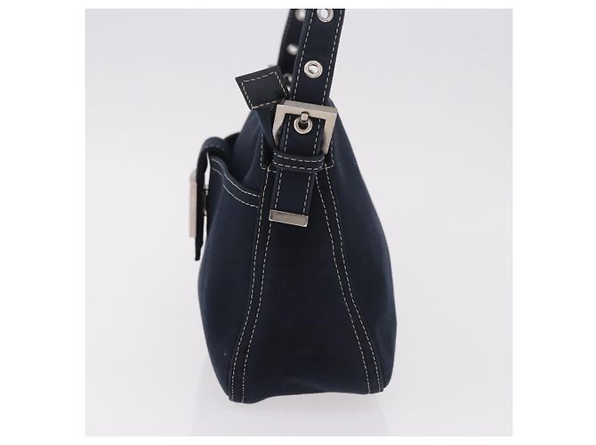 FENDI Mamma Baguette Shoulder Bag Canvas Navy Silver - vista 4