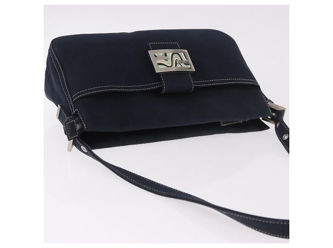 FENDI Mamma Baguette Shoulder Bag Canvas Navy Silver - vista 6