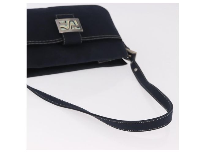 FENDI Mamma Baguette Shoulder Bag Canvas Navy Silver - vista 7