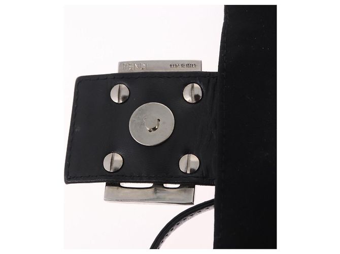 FENDI Mamma Baguette GM Shoulder Bag Cotton Jersey Black Silver - vista 16
