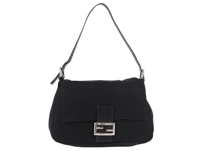 FENDI Mamma Baguette GM Shoulder Bag Cotton Jersey Black Silver - vista 2