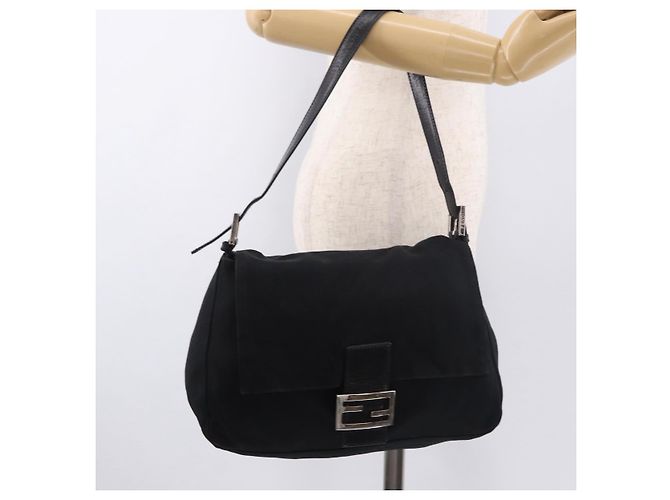 FENDI Mamma Baguette GM Shoulder Bag Cotton Jersey Black Silver - vista 25