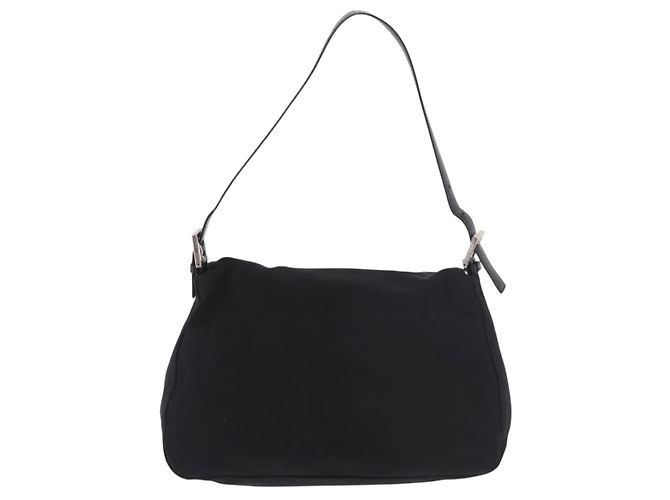 FENDI Mamma Baguette GM Shoulder Bag Cotton Jersey Black Silver - vista 3