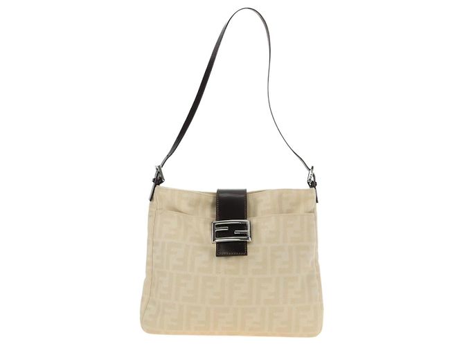 FENDI Zucca Canvas Mamma Baguette Shoulder Bag Ivory Silver - vista 2