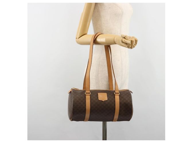 Céline CELINE Macadam Canvas Shoulder Bag PVC Leather Brown Gold - vista 22