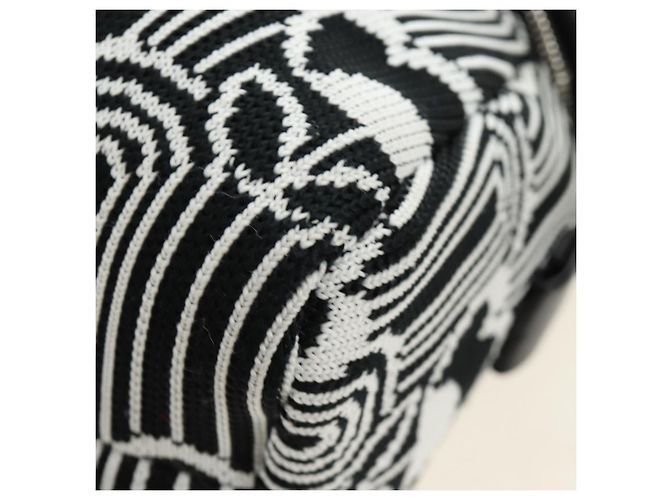 PRADA Shoney Jacquard Shoulder Bag Wool Black White Silver - vista 13