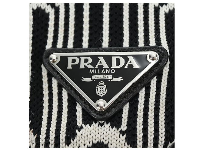 PRADA Shoney Jacquard Shoulder Bag Wool Black White Silver - vista 16