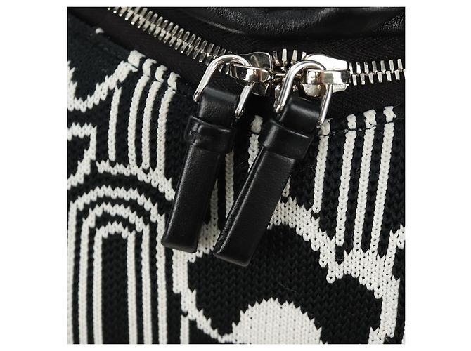 PRADA Shoney Jacquard Shoulder Bag Wool Black White Silver - vista 17