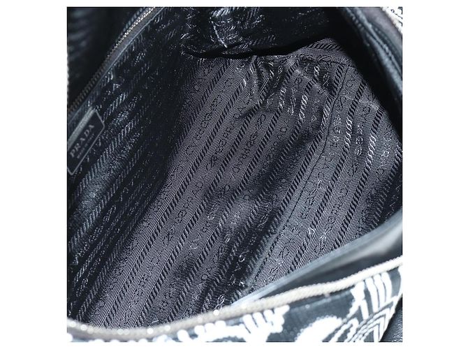 PRADA Shoney Jacquard Shoulder Bag Wool Black White Silver - vista 19