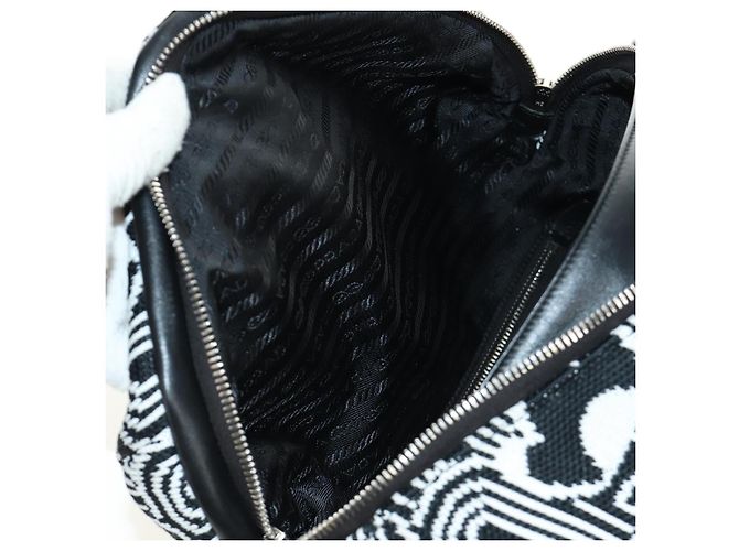 PRADA Shoney Jacquard Shoulder Bag Wool Black White Silver - vista 20