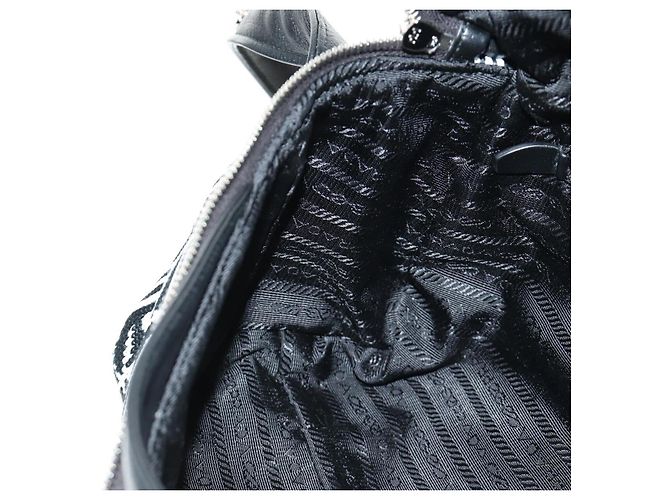 PRADA Shoney Jacquard Shoulder Bag Wool Black White Silver - vista 22