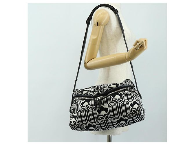 PRADA Shoney Jacquard Shoulder Bag Wool Black White Silver - vista 26