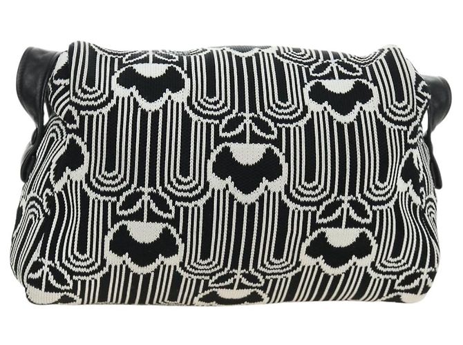 PRADA Shoney Jacquard Shoulder Bag Wool Black White Silver - vista 3