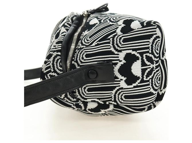 PRADA Shoney Jacquard Shoulder Bag Wool Black White Silver - vista 4