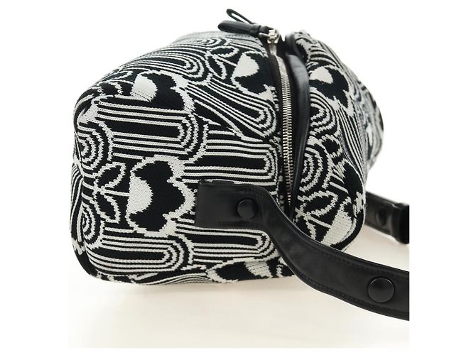 PRADA Shoney Jacquard Shoulder Bag Wool Black White Silver - vista 5
