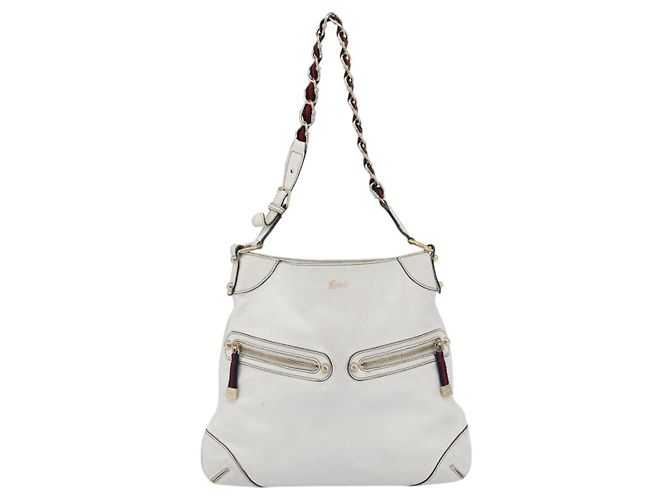 GUCCI Chain Shoulder Bag Leather White Gold 154392 - vista 13
