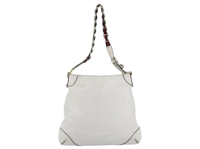 GUCCI Chain Shoulder Bag Leather White Gold 154392 - vista 2