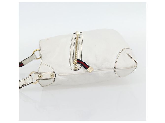 GUCCI Chain Shoulder Bag Leather White Gold 154392 - vista 3