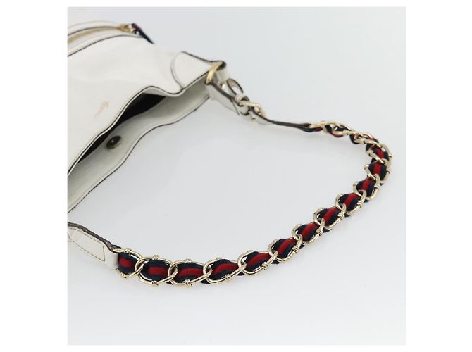 GUCCI Chain Shoulder Bag Leather White Gold 154392 - vista 7