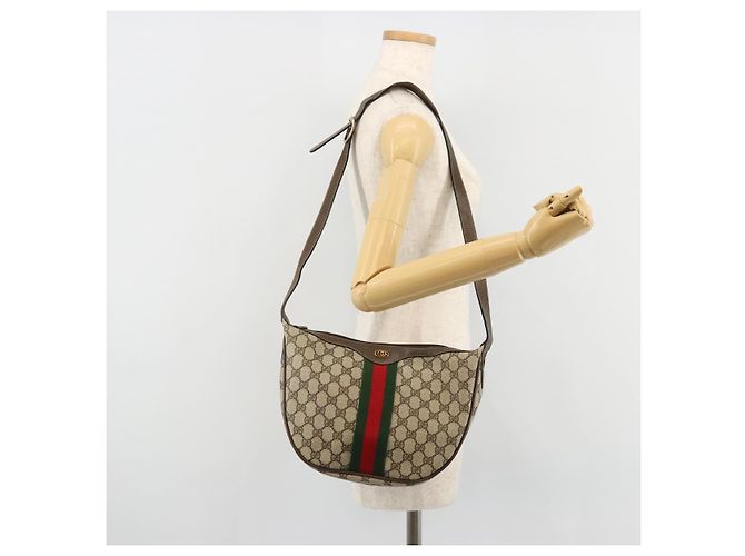 GUCCI GG Supreme Web Sherry Line Bag PVC Beige Gold 10 01 3840 - vista 23