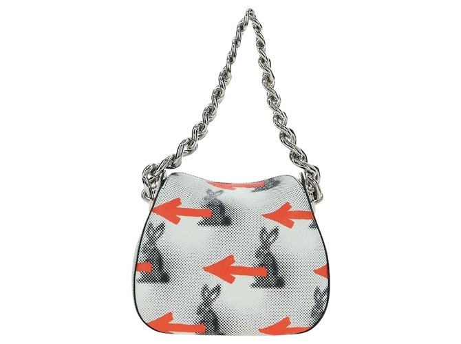PRADA Sports Chain Shoulder Bag Leather White Silver - vista 13