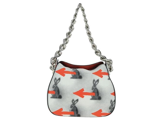 PRADA Sports Chain Shoulder Bag Leather White Silver - vista 2